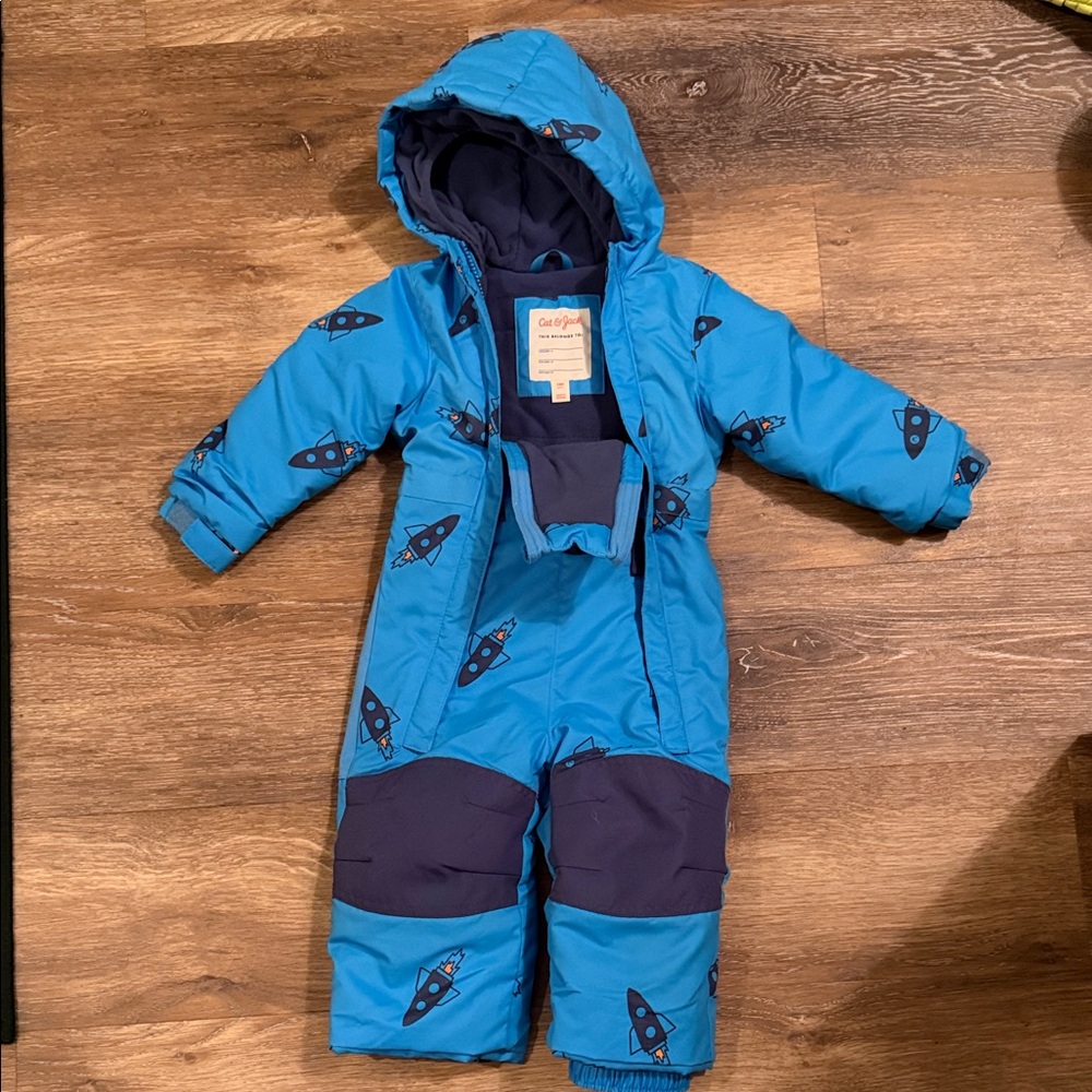 Cat & Jack Blue Snowsuit with Rocket Print
